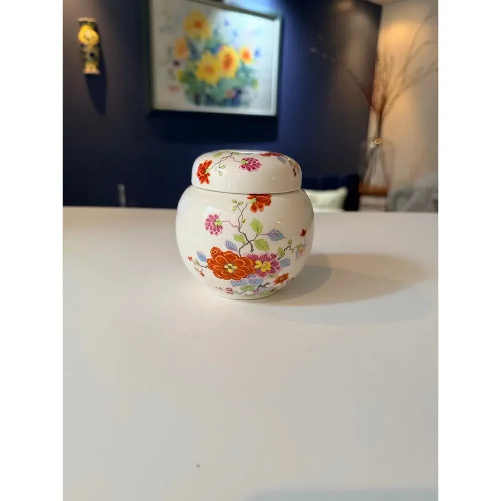 Sadler England Floral Ginger Jar Lidded Tea Caddy 4 Inch Ceramic Cottagecore